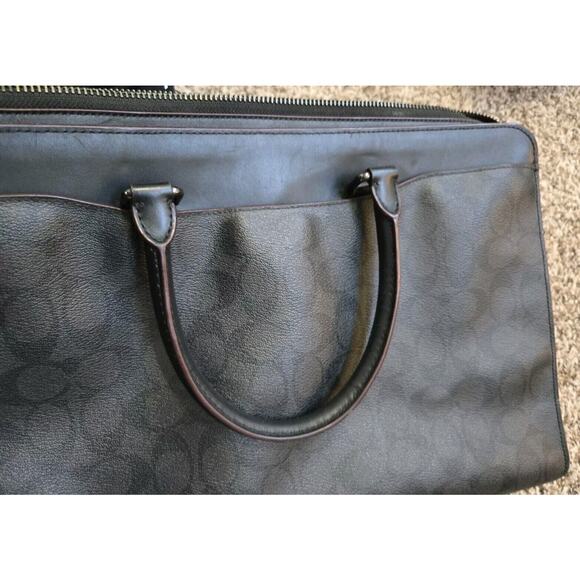 Coach Beckett Structured Brief Case In Signature Canvas Leather Black & Burgundy - Picture 9 of 16